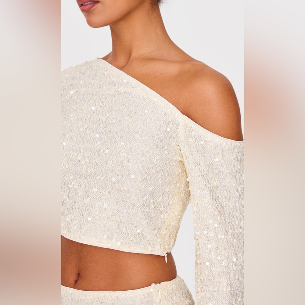 Sequin Cream Long Sleeve Top